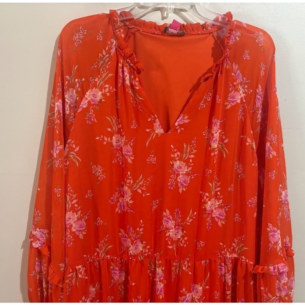 Vince Camuto Womens‎ XXL Orange Floral Tiered Chiffon Mini Dress C3422900 - Picture 2 of 9